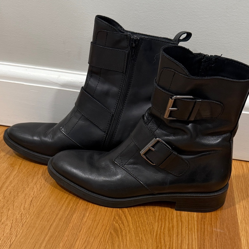 Sleek Black Moto Boots with Buckle Detail